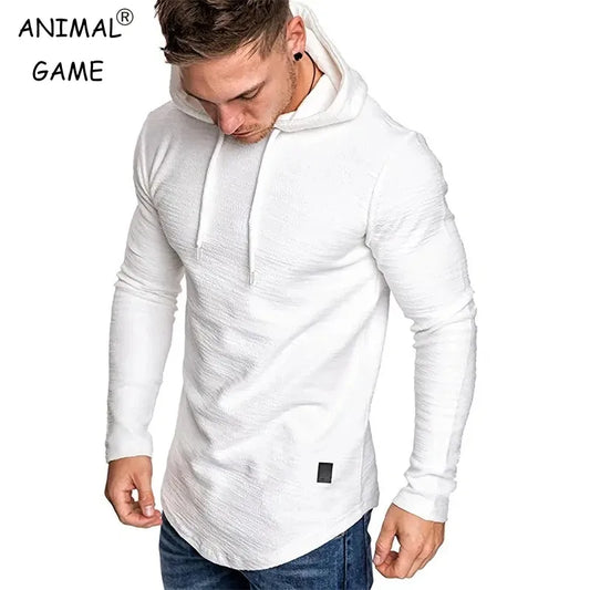 Men's Solid Color Hooded Sweatshirt – Lightweight Long Sleeve Fitness Hoodie