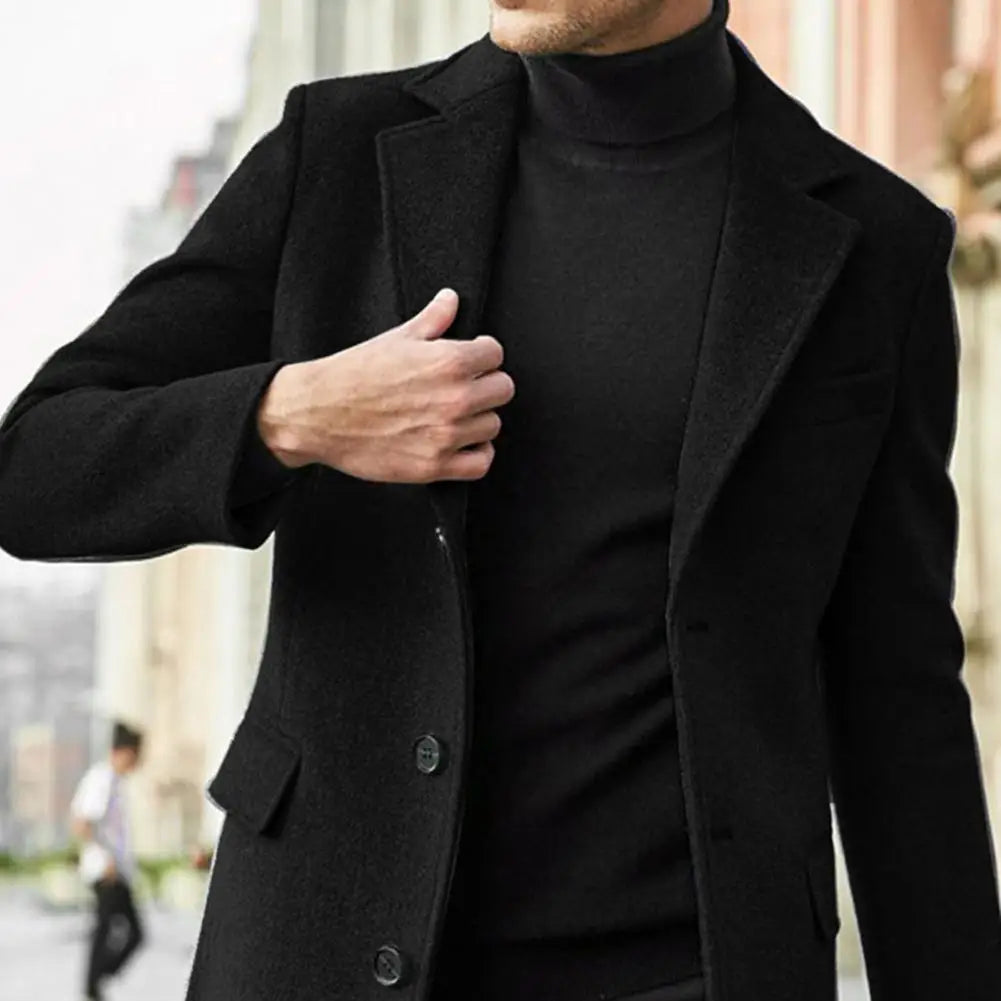 Men's Mid-Length Lapel Jacket – Winter Flap Pocket Overcoat