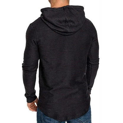 Men's Solid Color Hooded Sweatshirt – Lightweight Long Sleeve Fitness Hoodie