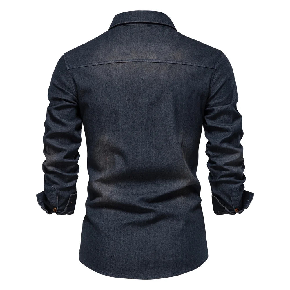 AIOPESON Brand Elastic Cotton Denim Shirt