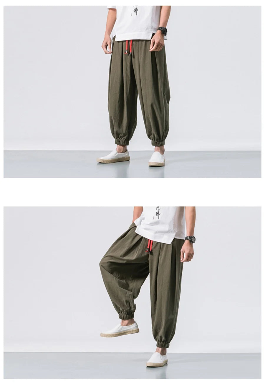 Men's Oversized Loose Harem Pants – Autumn Chinese Linen Trousers