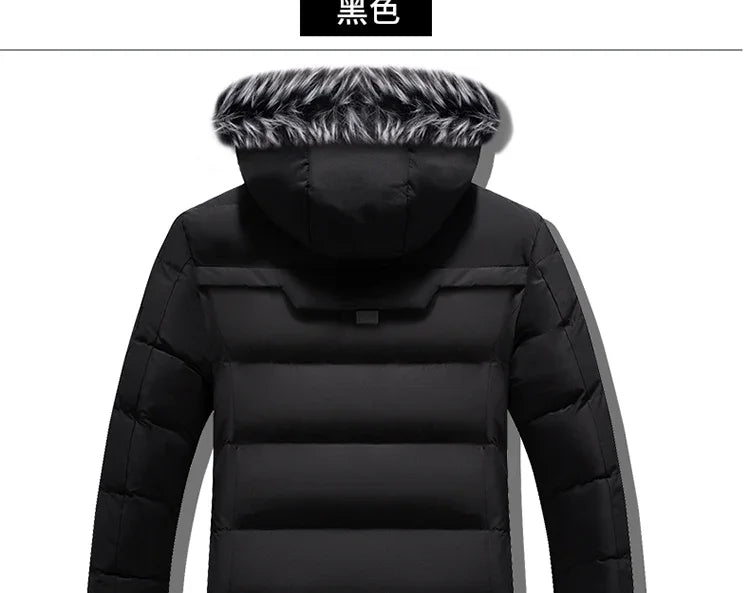 Winter Fleece Men's Long Parkas Jacket Fashion Men Fur Collar Thermal Parka Coats Casual Warm Windbreaker Padded Male Clothing