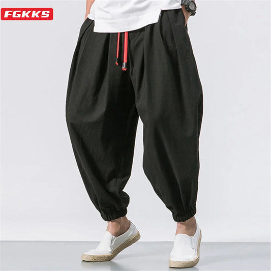 Men's Oversized Loose Harem Pants – Autumn Chinese Linen Trousers