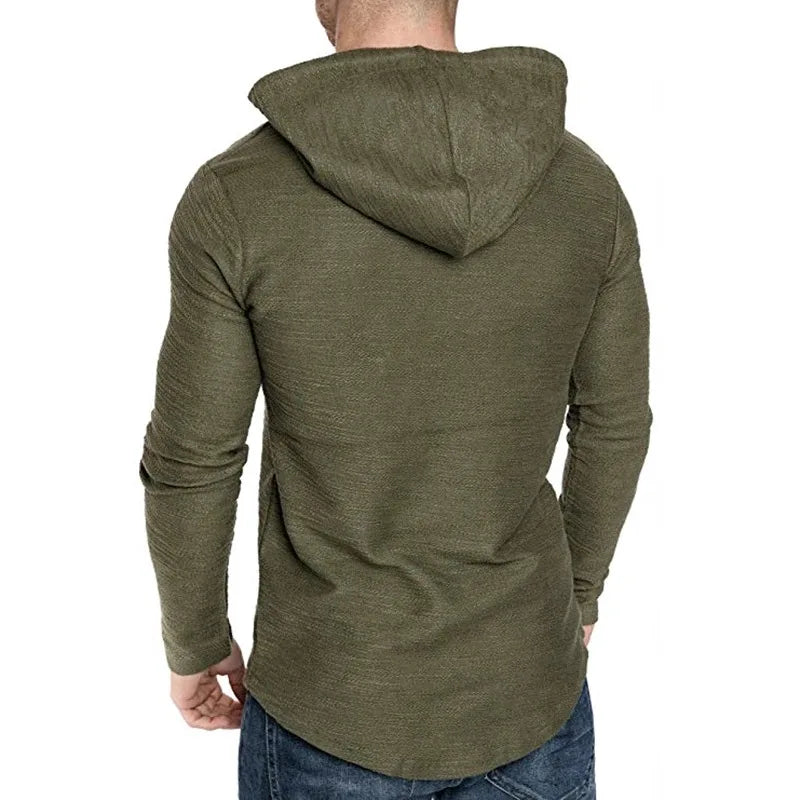 Men's Solid Color Hooded Sweatshirt – Lightweight Long Sleeve Fitness Hoodie