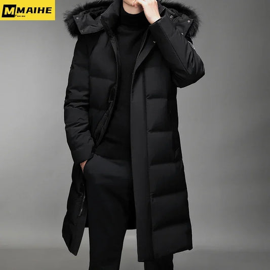 Men's Thickened Down Jacket -30 Winter Warm Down Coat 2024 New Men Fashion Long White Duck Hooded Down Parkas Plus Size 5XL