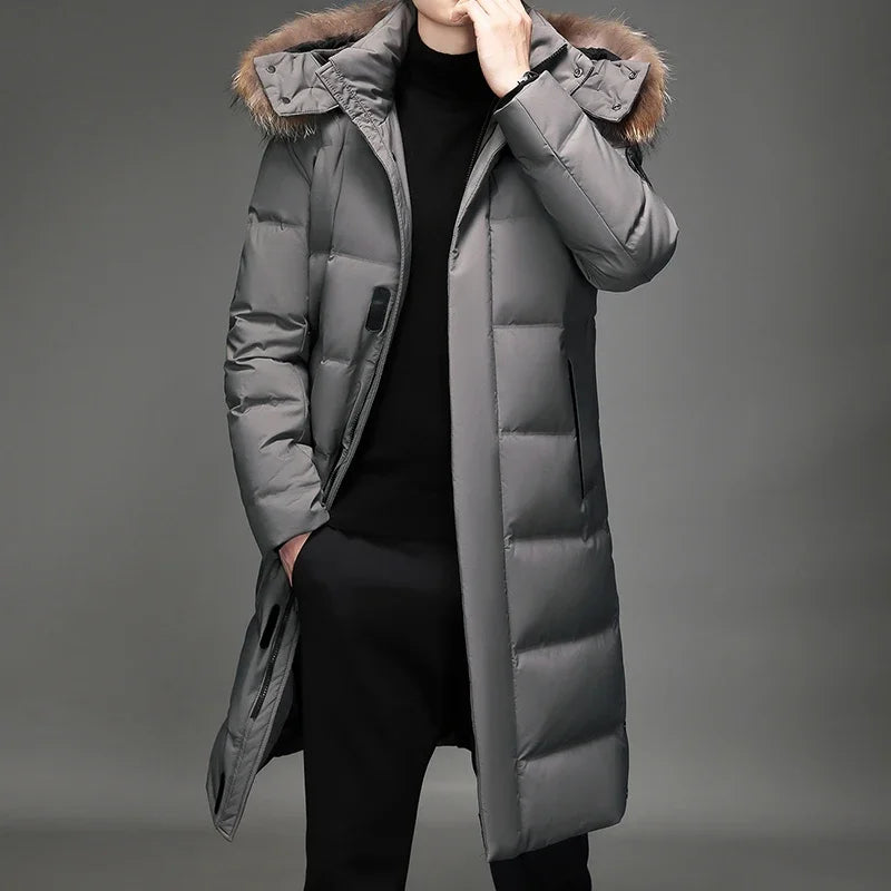 Men's Thickened Down Jacket -30 Winter Warm Down Coat 2024 New Men Fashion Long White Duck Hooded Down Parkas Plus Size 5XL