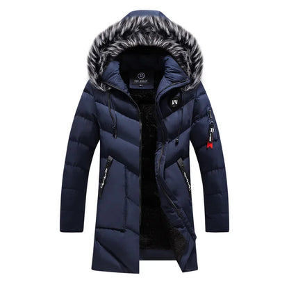 Winter Fleece Men's Long Parkas Jacket Fashion Men Fur Collar Thermal Parka Coats Casual Warm Windbreaker Padded Male Clothing