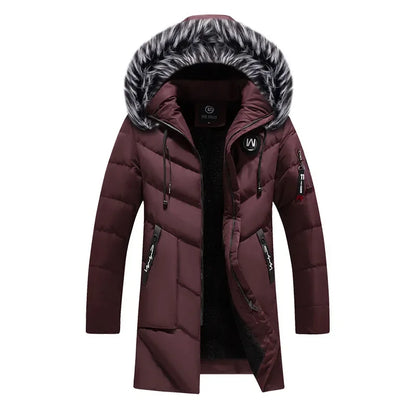 Winter Fleece Men's Long Parkas Jacket Fashion Men Fur Collar Thermal Parka Coats Casual Warm Windbreaker Padded Male Clothing