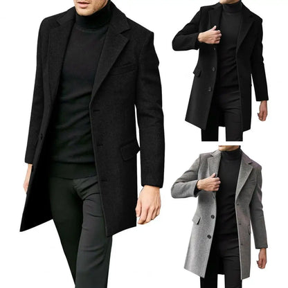 Men's Mid-Length Lapel Jacket – Winter Flap Pocket Overcoat