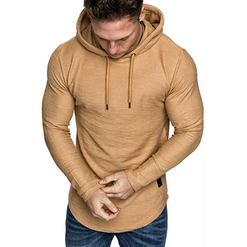 Men's Solid Color Hooded Sweatshirt – Lightweight Long Sleeve Fitness Hoodie