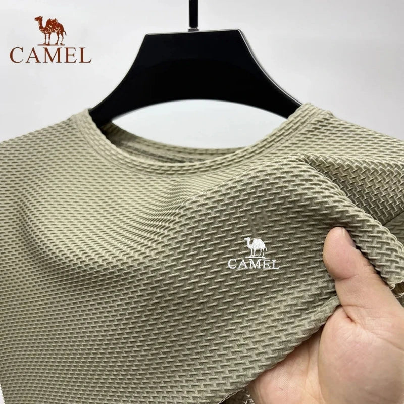 High-End Embroidered CAMEL Ice Silk Mesh Short-Sleeved T-shirt