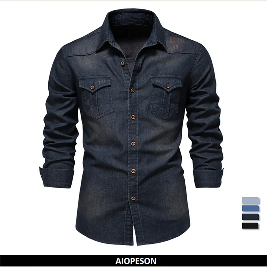 AIOPESON Brand Elastic Cotton Denim Shirt