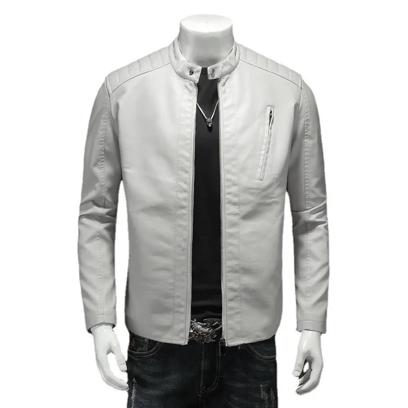 Men's Stand Collar Slim Fit PU Leather Jacket