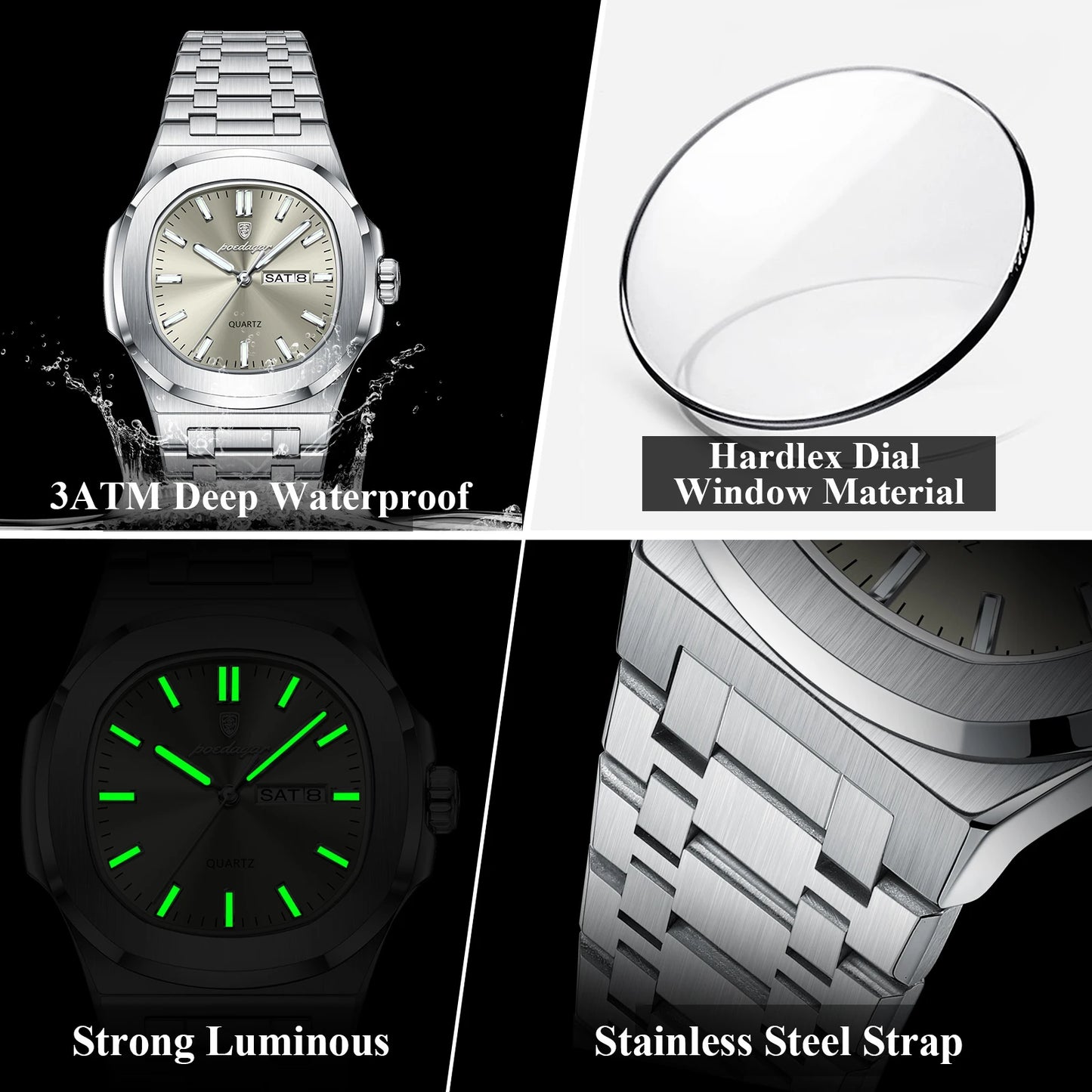 Luxury Military Men’s Watch – Square Waterproof Luminous Quartz