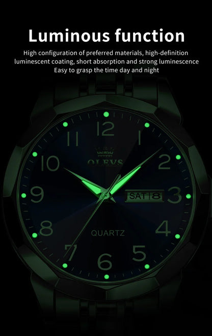 OLEVS Original Waterproof Men's Watches Digital Mirror Quartz Watch for Man Luminous Stainless Steel Wristwatch Male Date Week