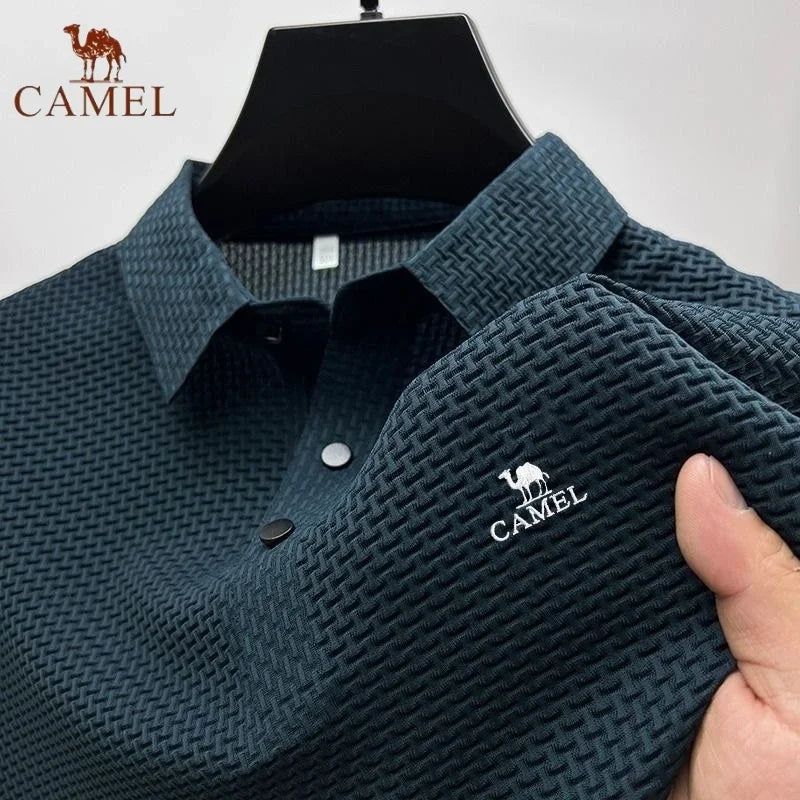 High-End Embroidered CAMEL Ice Silk Elastic Polo Shirt