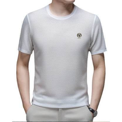 Ice Silk T-shirt – Trendy Printed Men’s Short Sleeve Round Neck