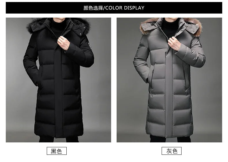 Men's Thickened Down Jacket -30 Winter Warm Down Coat 2024 New Men Fashion Long White Duck Hooded Down Parkas Plus Size 5XL