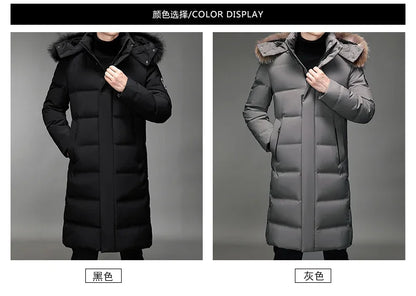 Men's Thickened Down Jacket -30 Winter Warm Down Coat 2024 New Men Fashion Long White Duck Hooded Down Parkas Plus Size 5XL