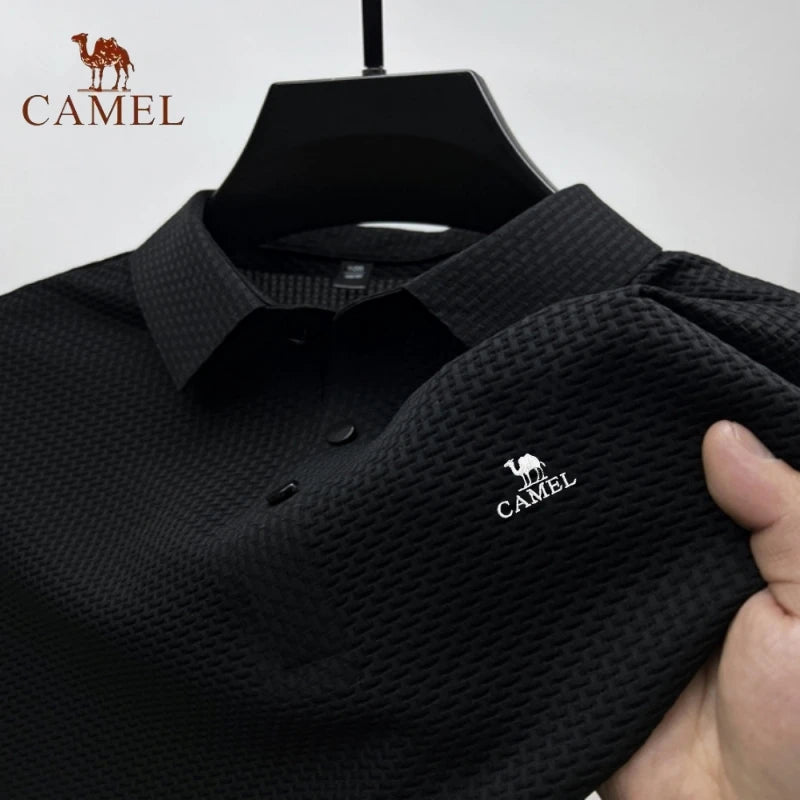 High-End Embroidered CAMEL Ice Silk Elastic Polo Shirt