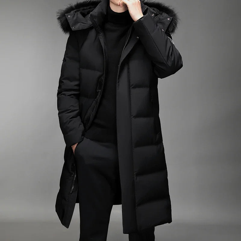 Men's Thickened Down Jacket -30 Winter Warm Down Coat 2024 New Men Fashion Long White Duck Hooded Down Parkas Plus Size 5XL