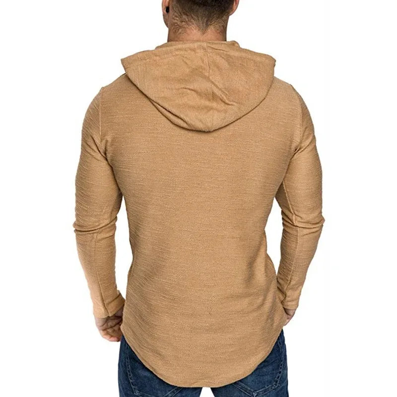 Men's Solid Color Hooded Sweatshirt – Lightweight Long Sleeve Fitness Hoodie