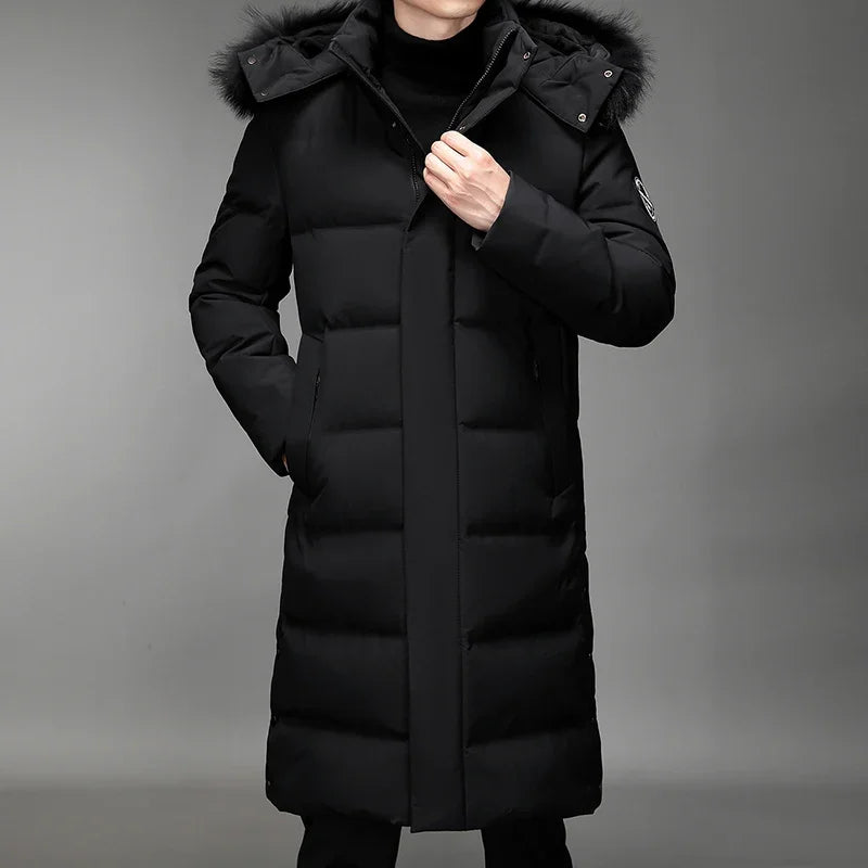 Men's Thickened Down Jacket -30 Winter Warm Down Coat 2024 New Men Fashion Long White Duck Hooded Down Parkas Plus Size 5XL