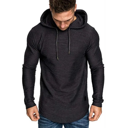 Men's Solid Color Hooded Sweatshirt – Lightweight Long Sleeve Fitness Hoodie