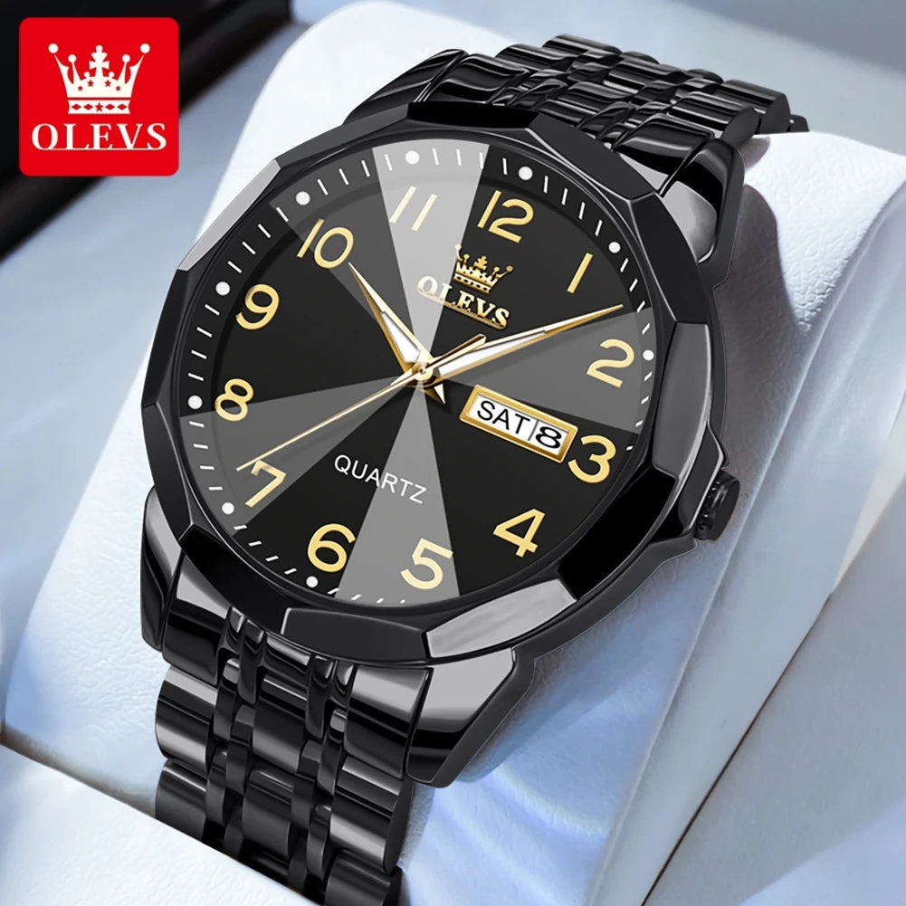 OLEVS Original Waterproof Men's Watches Digital Mirror Quartz Watch for Man Luminous Stainless Steel Wristwatch Male Date Week