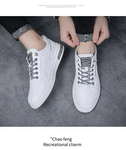 Mens Leather Shoes Fall Fashion Sneakers for Driving Walking Office, Comfortable Men Slip on Skate Flats Non Slip Youth Shoe