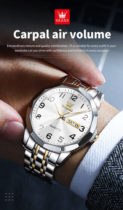 OLEVS Original Waterproof Men's Watches Digital Mirror Quartz Watch for Man Luminous Stainless Steel Wristwatch Male Date Week