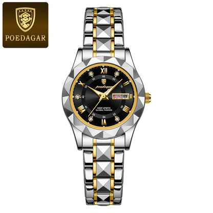 POEDAGAR Luxury Ladies Dress Watch Luminous Waterproof Week Date Woman Wristwatch Stainless Steel Women Quartz Watches reloj+box