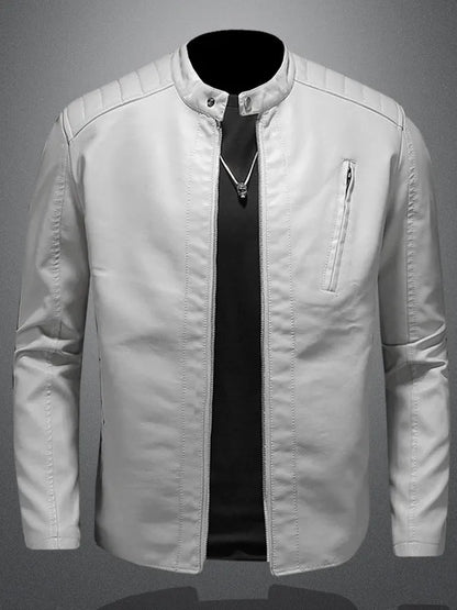 Men's Stand Collar Slim Fit PU Leather Jacket