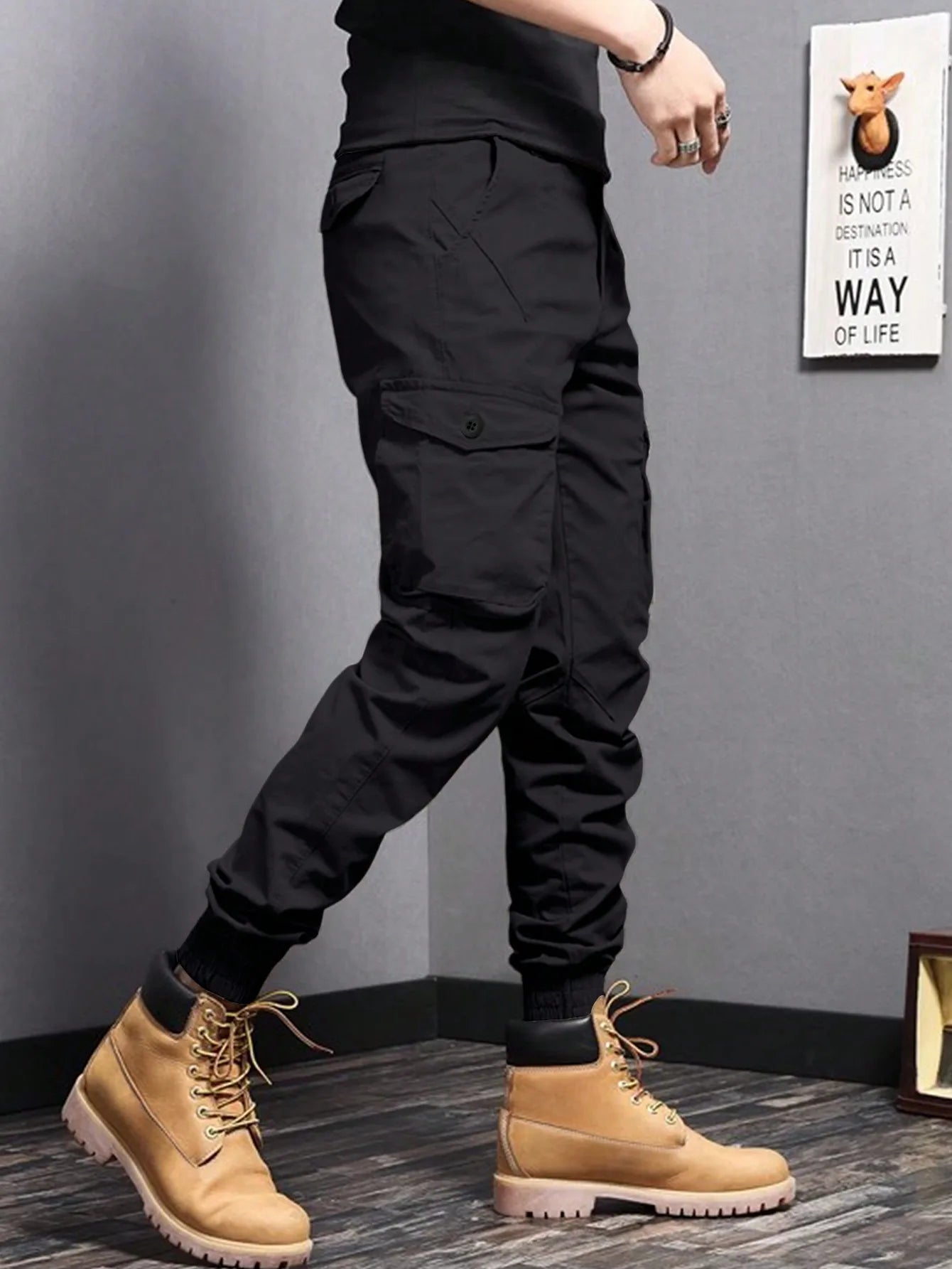 Men's Tapered Cargo Pants – Casual Workwear with Side Flap Pockets