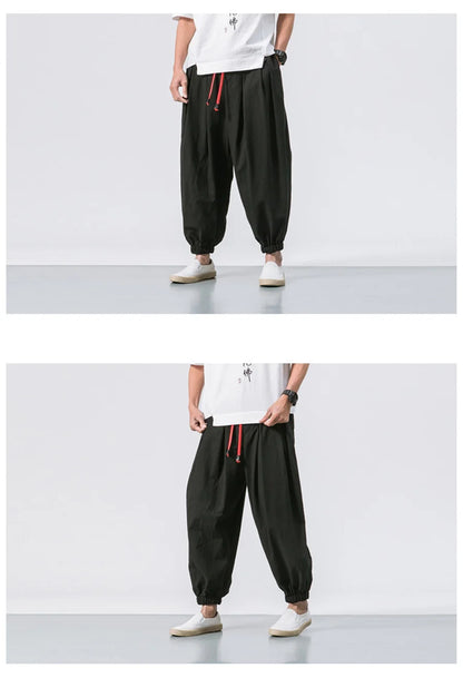 Men's Oversized Loose Harem Pants – Autumn Chinese Linen Trousers